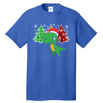 Tree Rex Funny Dinosaur Christmas Santa Hat Xmas Tree Gift Tall T-Shirt