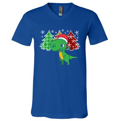 Tree Rex Funny Dinosaur Christmas Santa Hat Xmas Tree Gift V-Neck T-Shirt