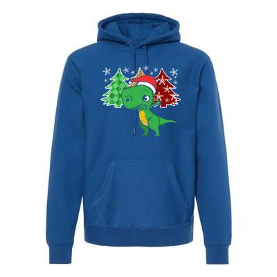 Tree Rex Funny Dinosaur Christmas Santa Hat Xmas Tree Gift Premium Hoodie