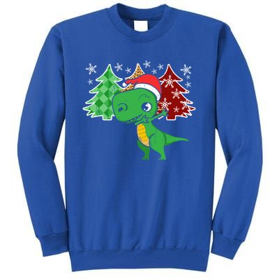 Tree Rex Funny Dinosaur Christmas Santa Hat Xmas Tree Gift Tall Sweatshirt