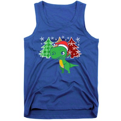 Tree Rex Funny Dinosaur Christmas Santa Hat Xmas Tree Gift Tank Top