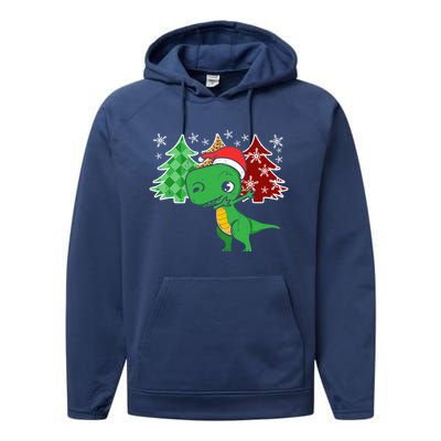 Tree Rex Funny Dinosaur Christmas Santa Hat Xmas Tree Gift Performance Fleece Hoodie