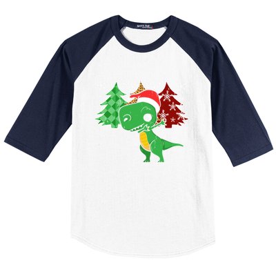 Tree Rex Funny Dinosaur Christmas Santa Hat Xmas Tree Gift Baseball Sleeve Shirt