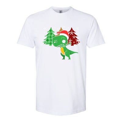 Tree Rex Funny Dinosaur Christmas Santa Hat Xmas Tree Gift Softstyle CVC T-Shirt