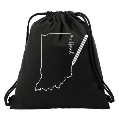 Teacher Red For Ed RedForEd Indiana Pencil Drawing Gift Drawstring Bag