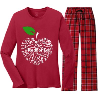 Teacher Red for Ed Teacher Protest Women's Long Sleeve Flannel Pajama Set 