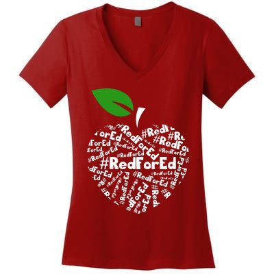 Teacher Red for Ed Teacher Protest Women's V-Neck T-Shirt