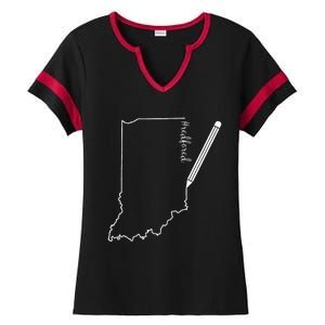 Teacher Red For Ed RedForEd Indiana Pencil Drawing Gift Ladies Halftime Notch Neck Tee