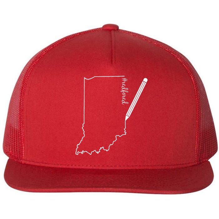 Teacher Red For Ed RedForEd Indiana Pencil Drawing Gift Flat Bill Trucker Hat