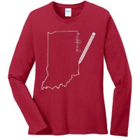 Teacher Red For Ed RedForEd Indiana Pencil Drawing Gift Ladies Long Sleeve Shirt