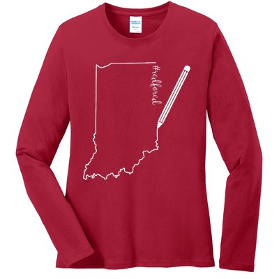 Teacher Red For Ed RedForEd Indiana Pencil Drawing Gift Ladies Long Sleeve Shirt