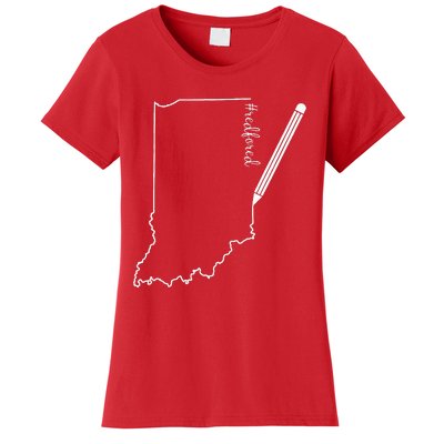 Teacher Red For Ed RedForEd Indiana Pencil Drawing Gift Women's T-Shirt