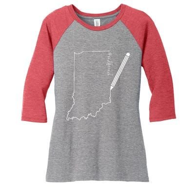 Teacher Red For Ed RedForEd Indiana Pencil Drawing Gift Women's Tri-Blend 3/4-Sleeve Raglan Shirt