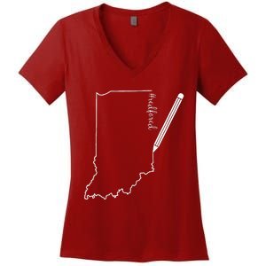 Teacher Red For Ed RedForEd Indiana Pencil Drawing Gift Women's V-Neck T-Shirt