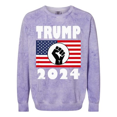 Trump Raised Fist Trump 2024 American Flag Patriot Colorblast Crewneck Sweatshirt