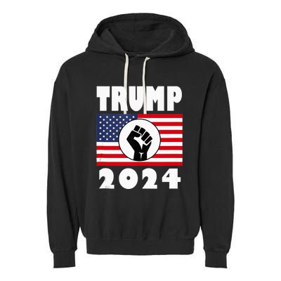 Trump Raised Fist Trump 2024 American Flag Patriot Garment-Dyed Fleece Hoodie