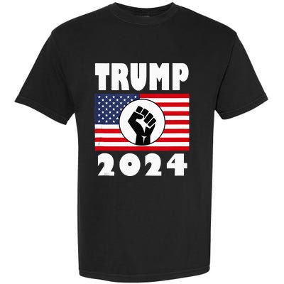 Trump Raised Fist Trump 2024 American Flag Patriot Garment-Dyed Heavyweight T-Shirt