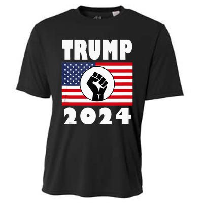 Trump Raised Fist Trump 2024 American Flag Patriot Cooling Performance Crew T-Shirt