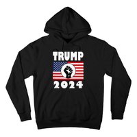 Trump Raised Fist Trump 2024 American Flag Patriot Hoodie