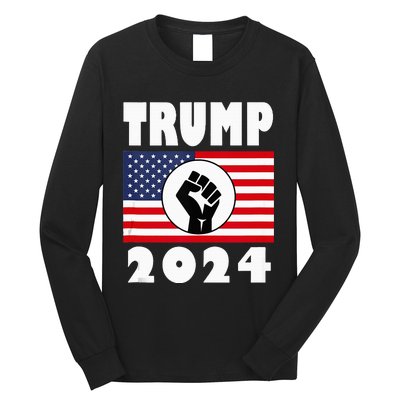 Trump Raised Fist Trump 2024 American Flag Patriot Long Sleeve Shirt