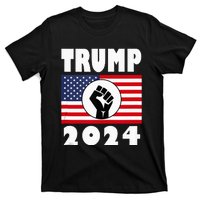 Trump Raised Fist Trump 2024 American Flag Patriot T-Shirt