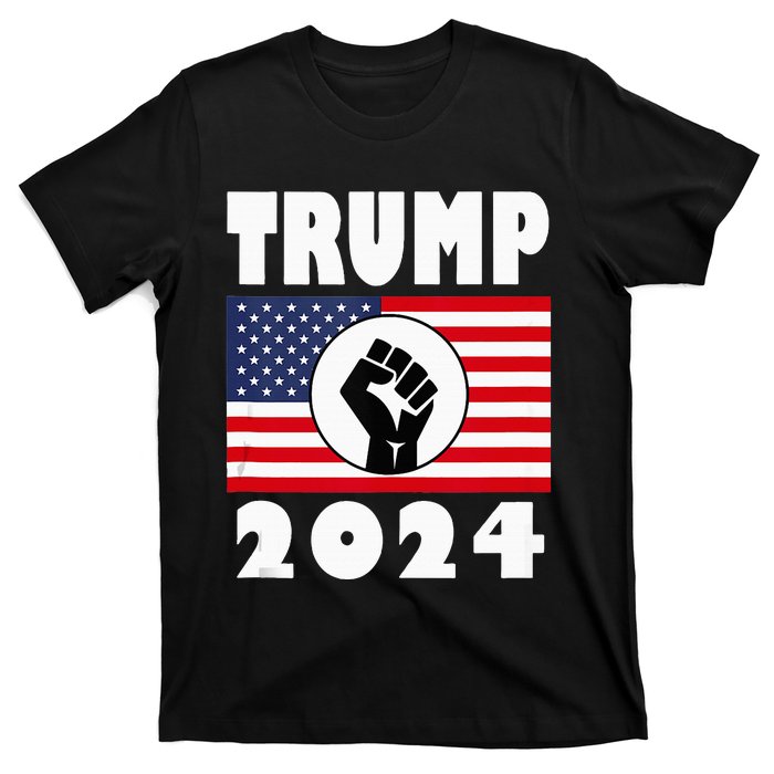 Trump Raised Fist Trump 2024 American Flag Patriot T-Shirt