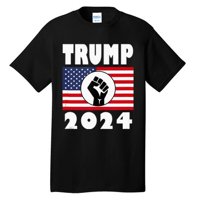 Trump Raised Fist Trump 2024 American Flag Patriot Tall T-Shirt