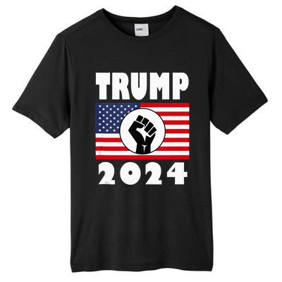 Trump Raised Fist Trump 2024 American Flag Patriot Tall Fusion ChromaSoft Performance T-Shirt