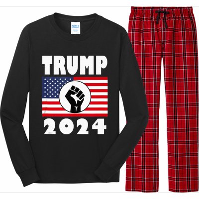 Trump Raised Fist Trump 2024 American Flag Patriot Long Sleeve Pajama Set