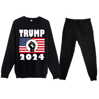 Trump Raised Fist Trump 2024 American Flag Patriot Premium Crewneck Sweatsuit Set