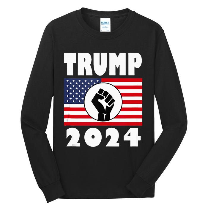 Trump Raised Fist Trump 2024 American Flag Patriot Tall Long Sleeve T-Shirt