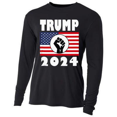 Trump Raised Fist Trump 2024 American Flag Patriot Cooling Performance Long Sleeve Crew