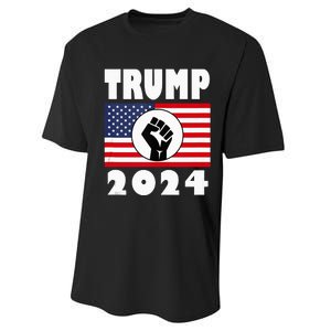 Trump Raised Fist Trump 2024 American Flag Patriot Performance Sprint T-Shirt