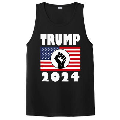 Trump Raised Fist Trump 2024 American Flag Patriot PosiCharge Competitor Tank