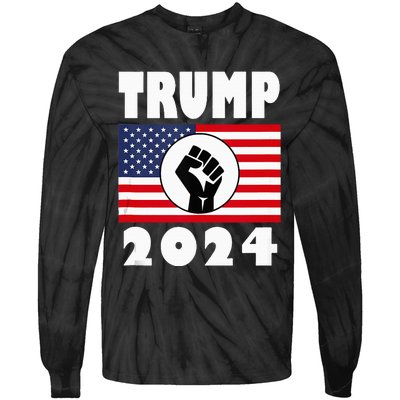 Trump Raised Fist Trump 2024 American Flag Patriot Tie-Dye Long Sleeve Shirt