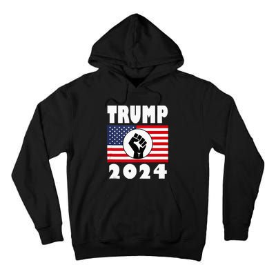 Trump Raised Fist Trump 2024 American Flag Patriot Tall Hoodie