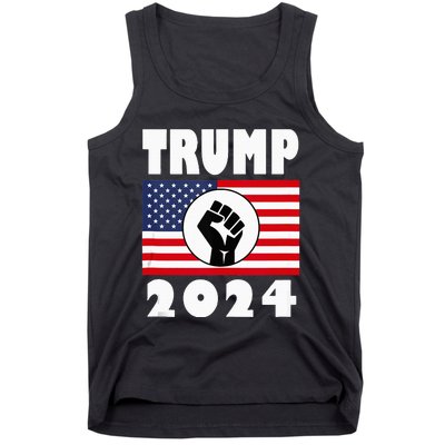 Trump Raised Fist Trump 2024 American Flag Patriot Tank Top