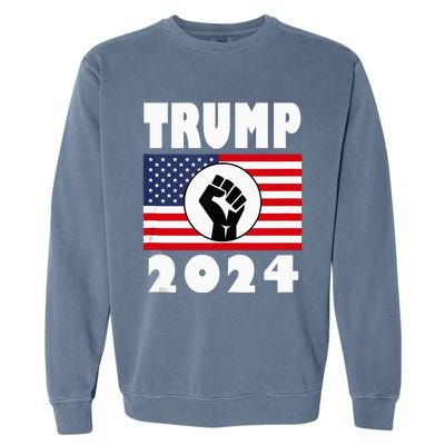 Trump Raised Fist Trump 2024 American Flag Patriot Garment-Dyed Sweatshirt