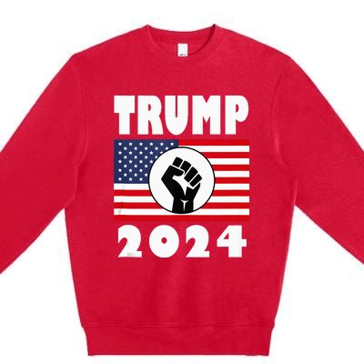 Trump Raised Fist Trump 2024 American Flag Patriot Premium Crewneck Sweatshirt