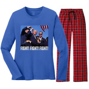 Trump Rally Fight Trump Rally Fight! Fight! Fight! Women's Long Sleeve Flannel Pajama Set 