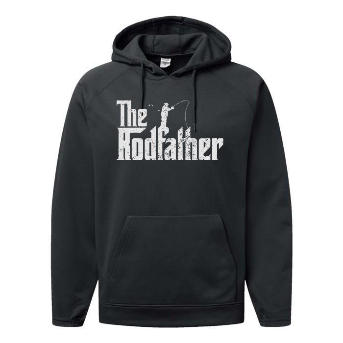 The Rodfather Funny Fishing Lover Rod Fish Dad Fisherman Performance Fleece Hoodie