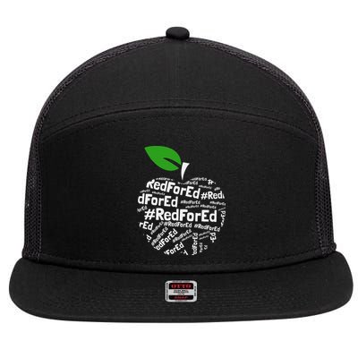 Teacher Red for Ed Cute Apple Graphic Design for Teachers 7 Panel Mesh Trucker Snapback Hat