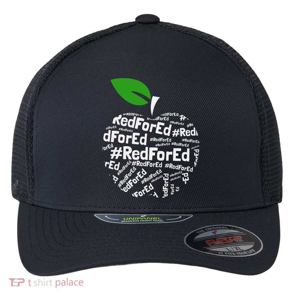 Teacher Red for Ed Cute Apple Graphic Design for Teachers Flexfit Unipanel Trucker Cap