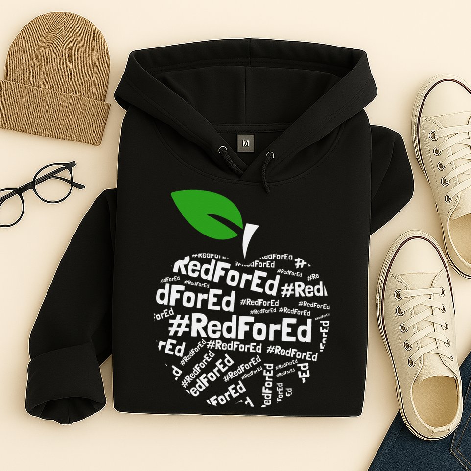 Teacher Red for Ed Cute Apple Graphic Design for Teachers Hoodie