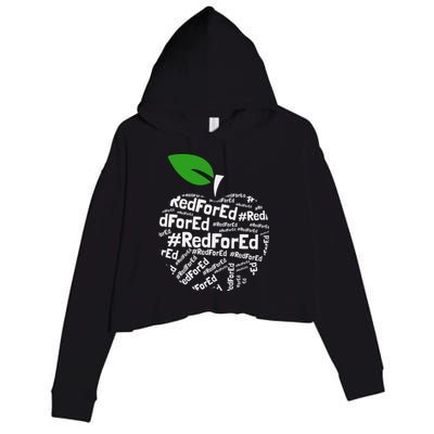 Teacher Red for Ed Cute Apple Graphic Design for Teachers Crop Fleece Hoodie