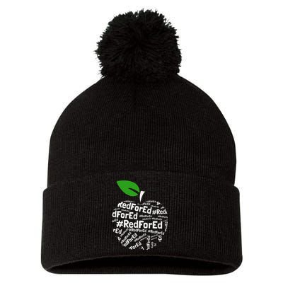 Teacher Red for Ed Cute Apple Graphic Design for Teachers Pom Pom 12in Knit Beanie
