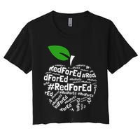 Teacher Red for Ed Cute Apple Graphic Design for Teachers Women's Crop Top Tee