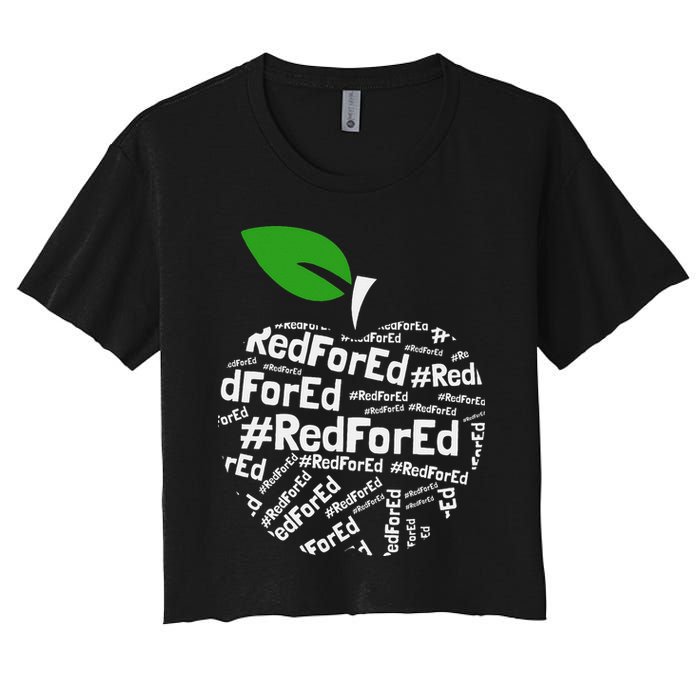 Teacher Red for Ed Cute Apple Graphic Design for Teachers Women's Crop Top Tee