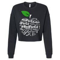 Teacher Red for Ed Cute Apple Graphic Design for Teachers Cropped Pullover Crew