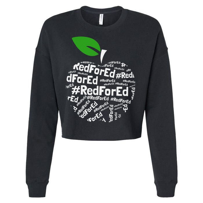 Teacher Red for Ed Cute Apple Graphic Design for Teachers Cropped Pullover Crew